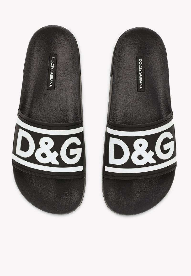 Dolce & Gabbana DG Beachwear Rubber Slides Black CW1991 AQ858 89690