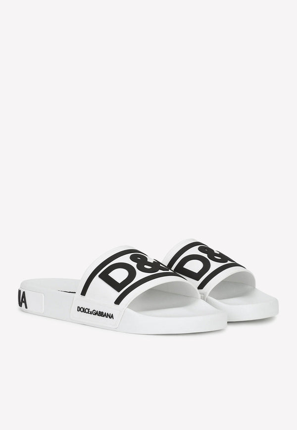 Dolce & Gabbana DG Beachwear Rubber Slides White CW1991 AQ858 89697