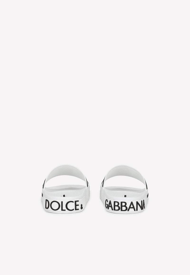 Dolce & Gabbana DG Beachwear Rubber Slides White CW1991 AQ858 89697