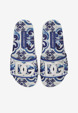 Dolce & Gabbana Majolica Print DG Logo Slides CW2059 AB816 HA3OB Blue