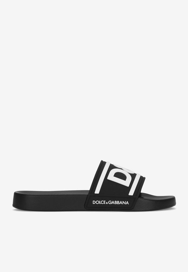 Dolce & Gabbana DG Logo Rubber Pool Slides CW2072 AQ858 89690 Black