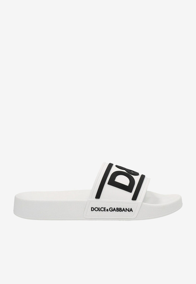 Dolce & Gabbana DG Logo Rubber Pool Slides CW2072 AQ858 89697 White