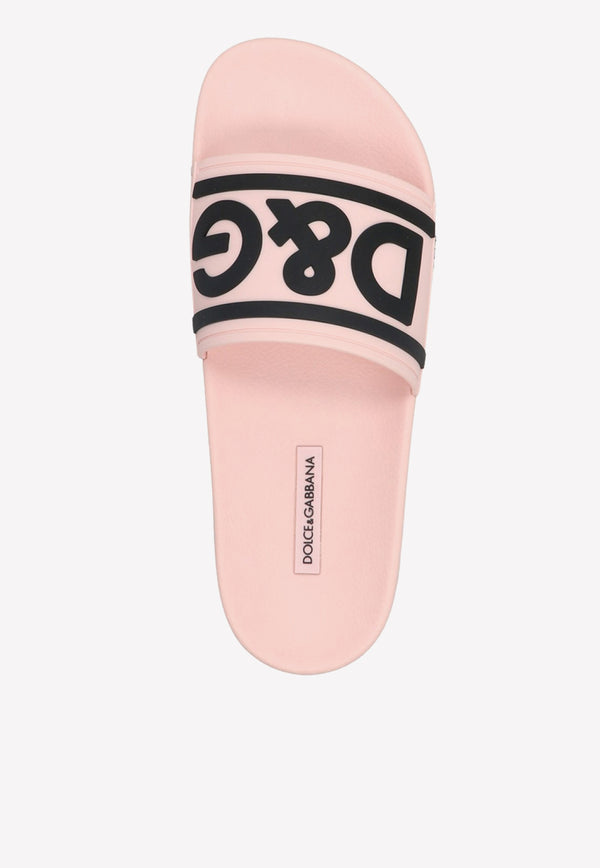 Dolce & Gabbana DG Logo Rubber Pool Slides Pink CW2072 AQ858 8B400