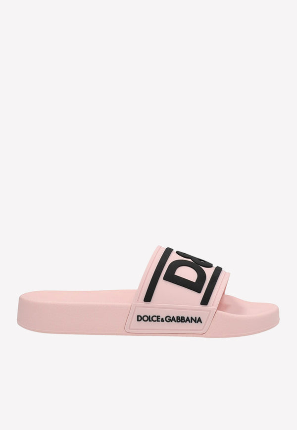 Dolce & Gabbana DG Logo Rubber Pool Slides Pink CW2072 AQ858 8B400