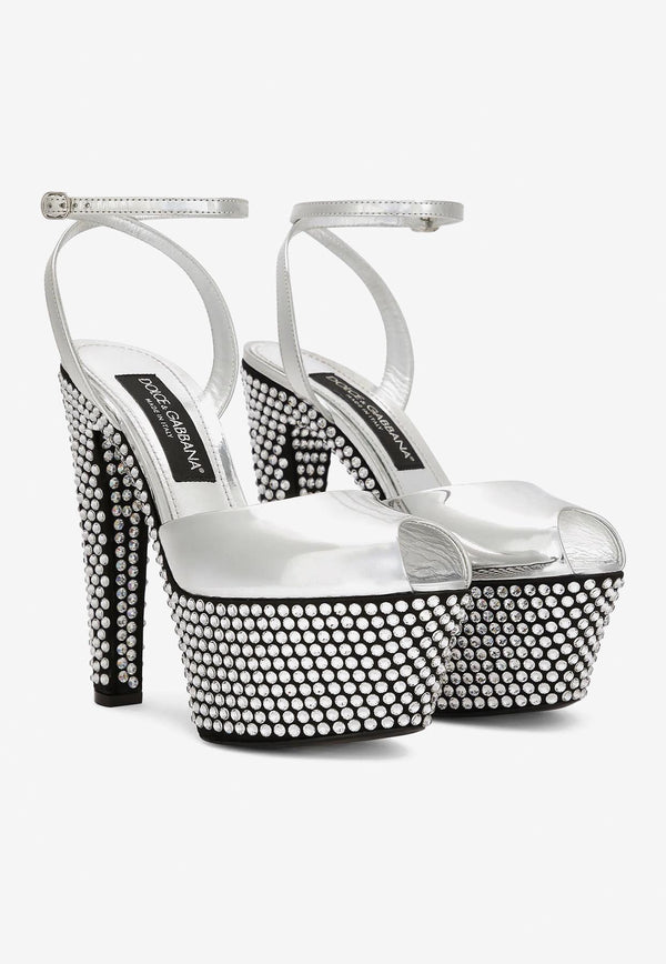 Dolce & Gabbana 90 Mirror-Effect Rhinestone-Embellished Platform Sandals Metallic CZ0294 AG836 8B808