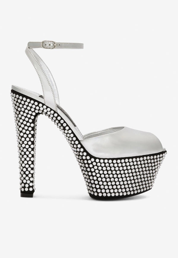 Dolce & Gabbana 90 Mirror-Effect Rhinestone-Embellished Platform Sandals Metallic CZ0294 AG836 8B808
