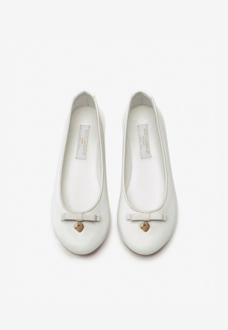 Dolce & Gabbana Kids Girls Leather Ballerinas with Logo Charm D10341 A1328 87682 White
