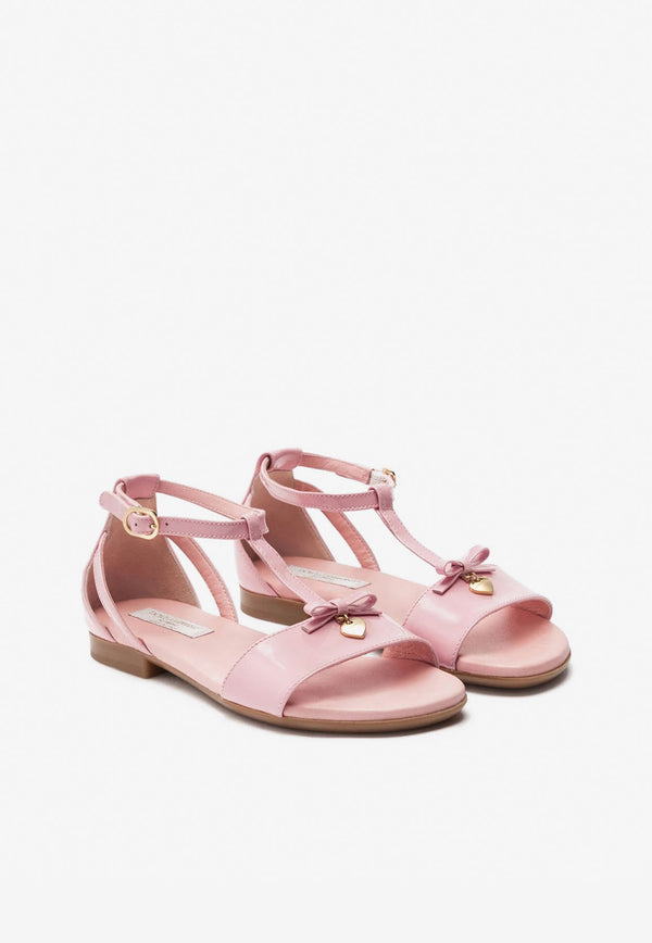 Dolce & Gabbana Kids Girls T-strap Patent Leather Sandals D10457 A1328 80416 Pink