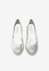 Dolce & Gabbana Kids Girls Crystal DG Ballet Flats in Foiled Nappa Leather D10510 A6C66 80998 Silver