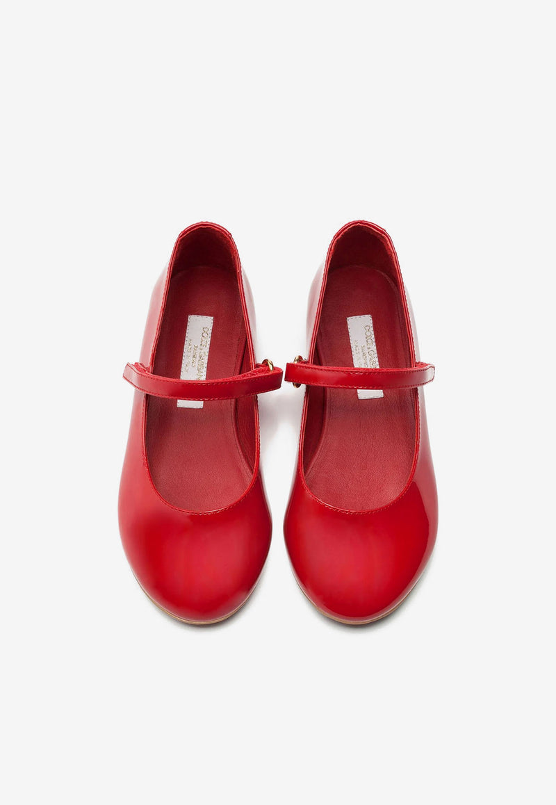 Dolce & Gabbana Kids Girls Patent Leather Mary Jane Flats D10699 A1328 87124 Red