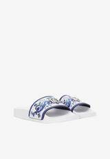 Dolce & Gabbana Kids Girls Majolica Print DG Slides White D10705 AC113 HA3OB