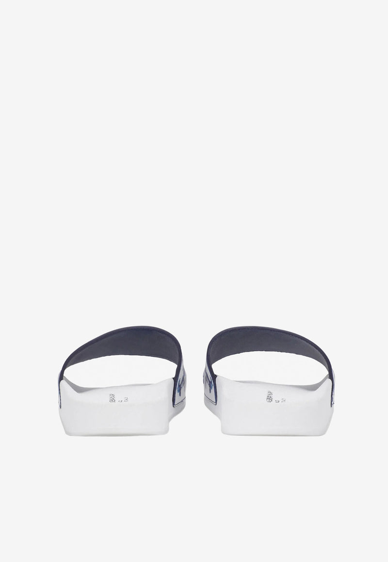 Dolce & Gabbana Kids Girls Majolica Print DG Slides White D10705 AC113 HA3OB