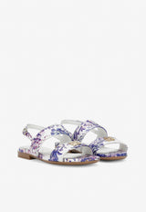 Dolce & Gabbana Kids Girls Wisteria Print Leather Sandals D10819 AQ287 HA3JE Lavender