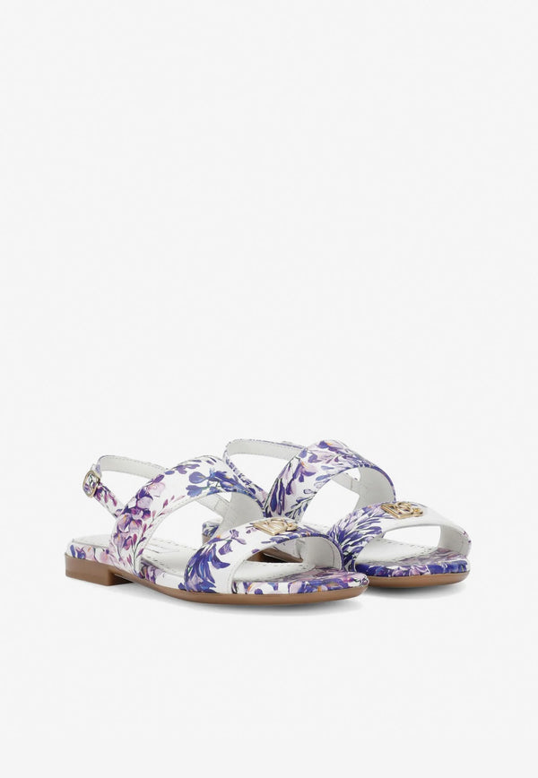 Dolce & Gabbana Kids Girls Wisteria Print Leather Sandals D10819 AQ287 HA3JE Lavender