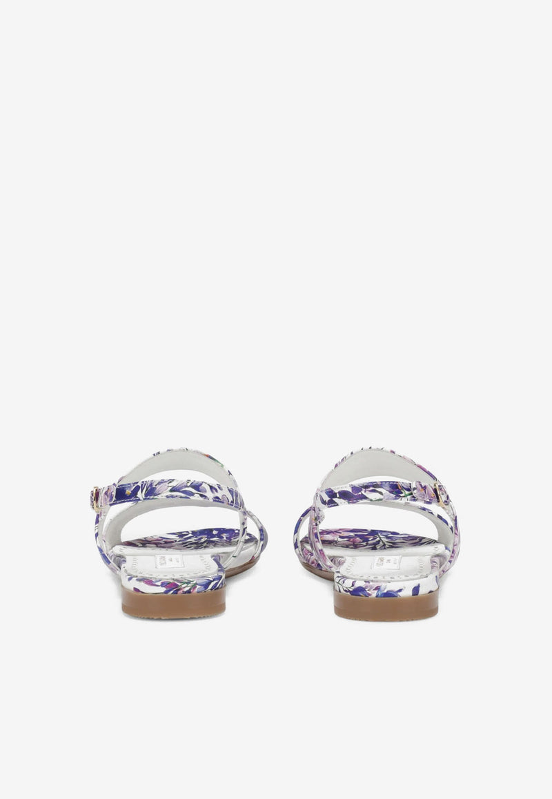 Dolce & Gabbana Kids Girls Wisteria Print Leather Sandals D10819 AQ287 HA3JE Lavender