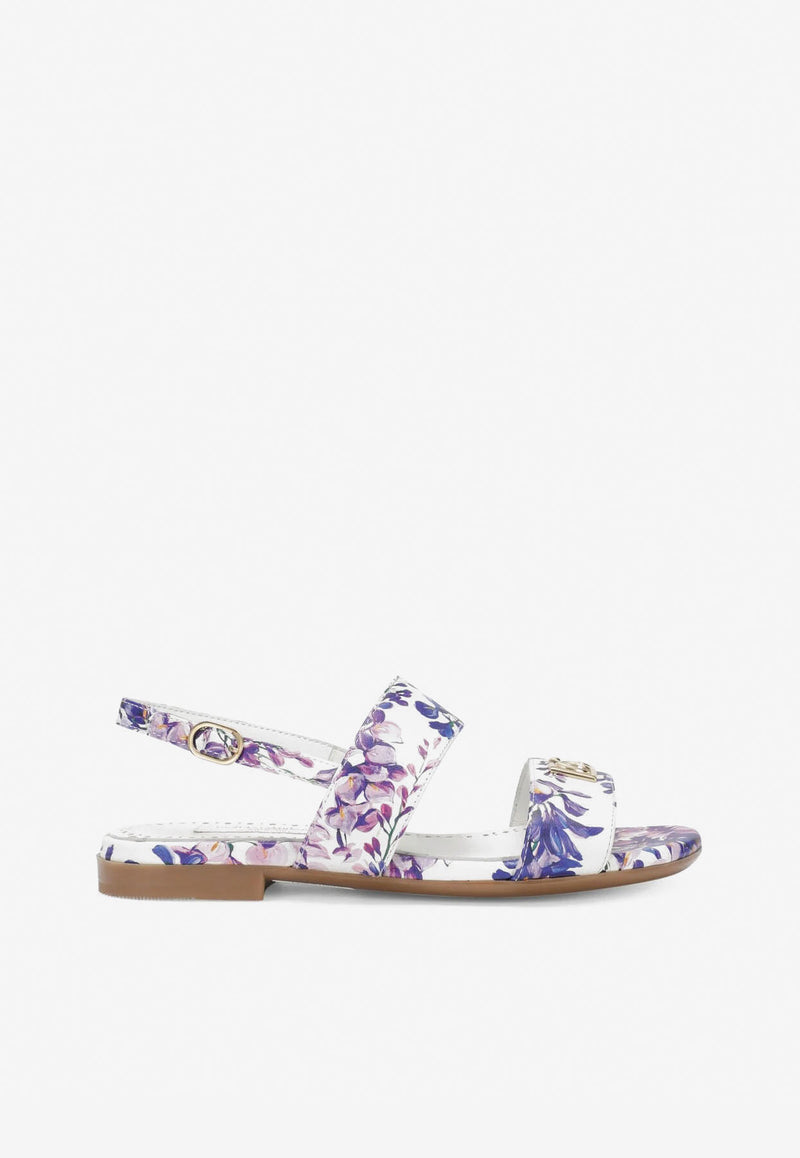 Dolce & Gabbana Kids Girls Wisteria Print Leather Sandals D10819 AQ287 HA3JE Lavender