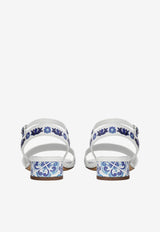 Dolce & Gabbana Kids Girls Majolica Print Leather Sandals White D10935 AC113 HA3OB