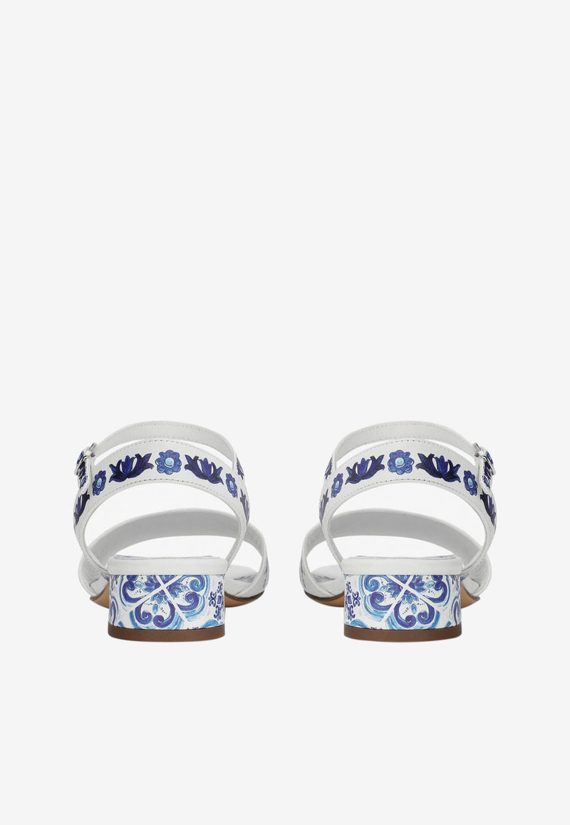 Dolce & Gabbana Kids Girls Majolica Print Leather Sandals White D10935 AC113 HA3OB