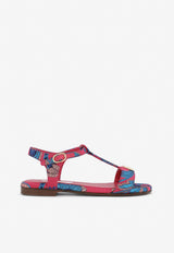 Dolce & Gabbana Kids Girls Brocade T-strap Logo Sandals D10970 A7283 8Q771 Multicolor