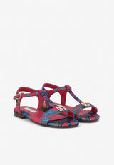 Dolce & Gabbana Kids Girls Brocade T-strap Logo Sandals D10970 A7283 8Q771 Multicolor