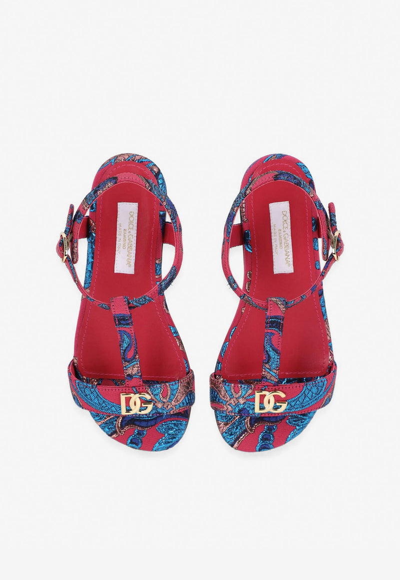 Dolce & Gabbana Kids Girls Brocade T-strap Logo Sandals D10970 A7283 8Q771 Multicolor