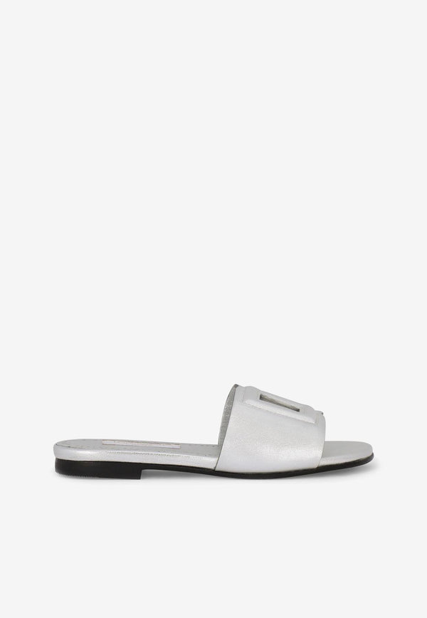 Dolce & Gabbana Kids Girls DG Millennial Laminated Flat Sandals Silver D11032 A5439 80998