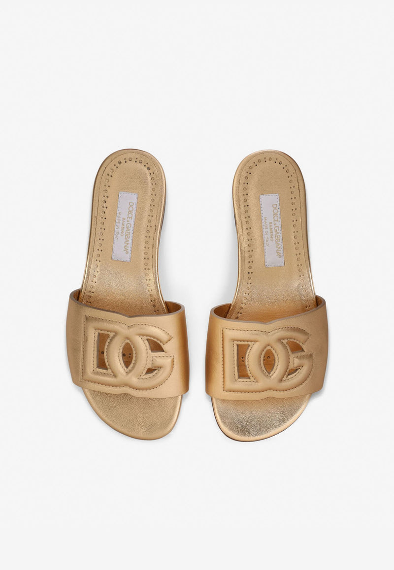 Dolce & Gabbana Kids Girls DG Millennials Metallic Leather Sandals D11032 A5439 87080 Gold