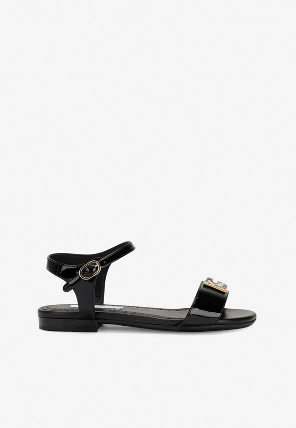 Dolce & Gabbana Kids Girls Patent Leather DG Logo Sandals D11048 A1153 80999 Black