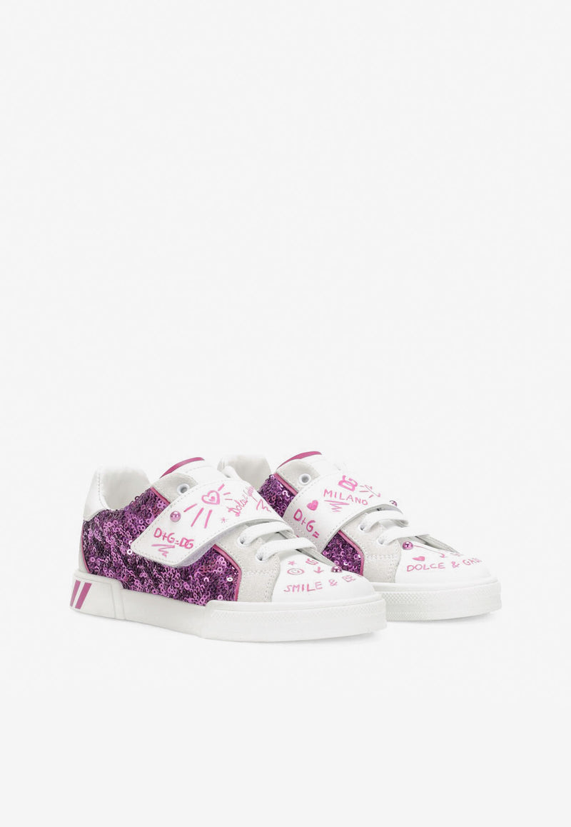 Dolce & Gabbana Kids Girls Sequined Portofino Custom 2.0 Sneakers D11083 AQ846 8J403 Purple