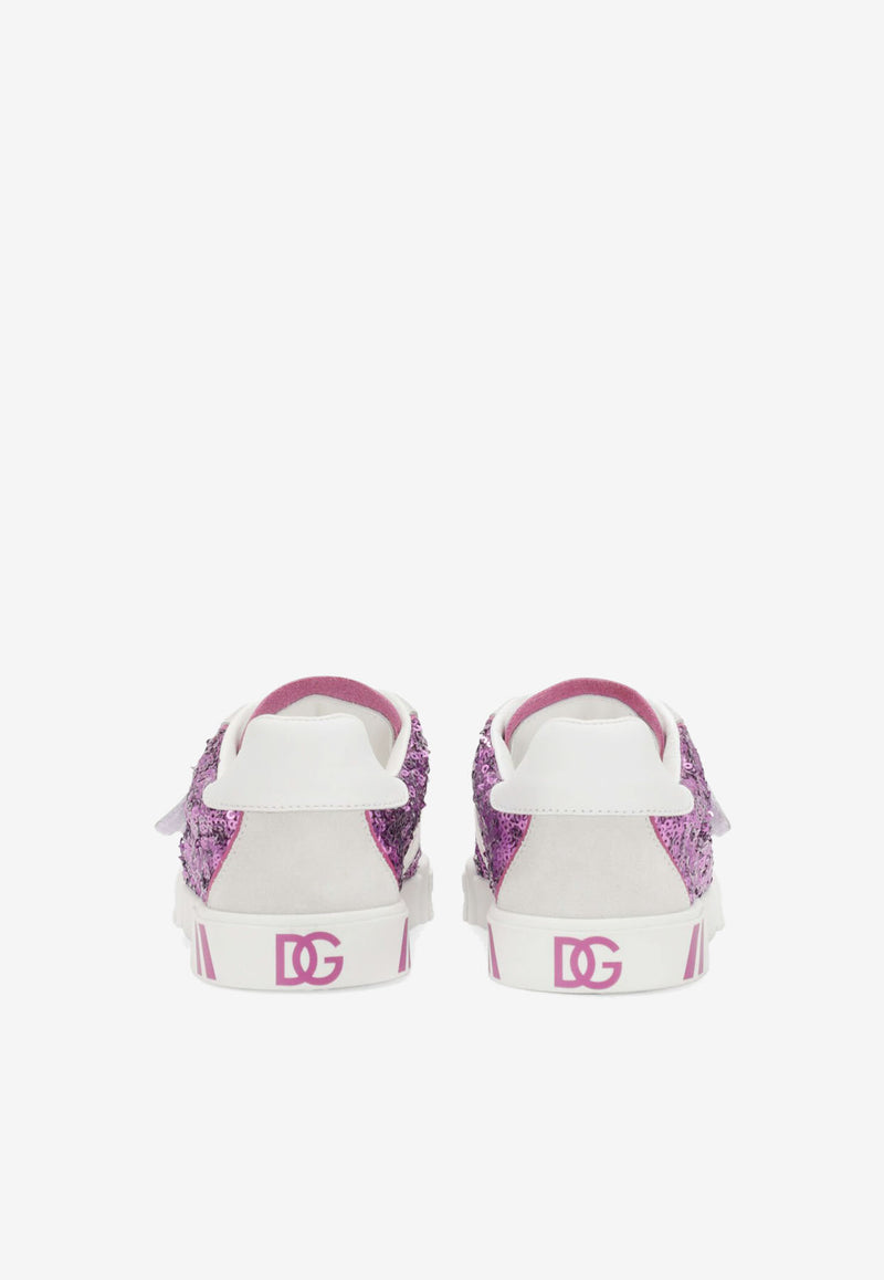 Dolce & Gabbana Kids Girls Sequined Portofino Custom 2.0 Sneakers D11083 AQ846 8J403 Purple
