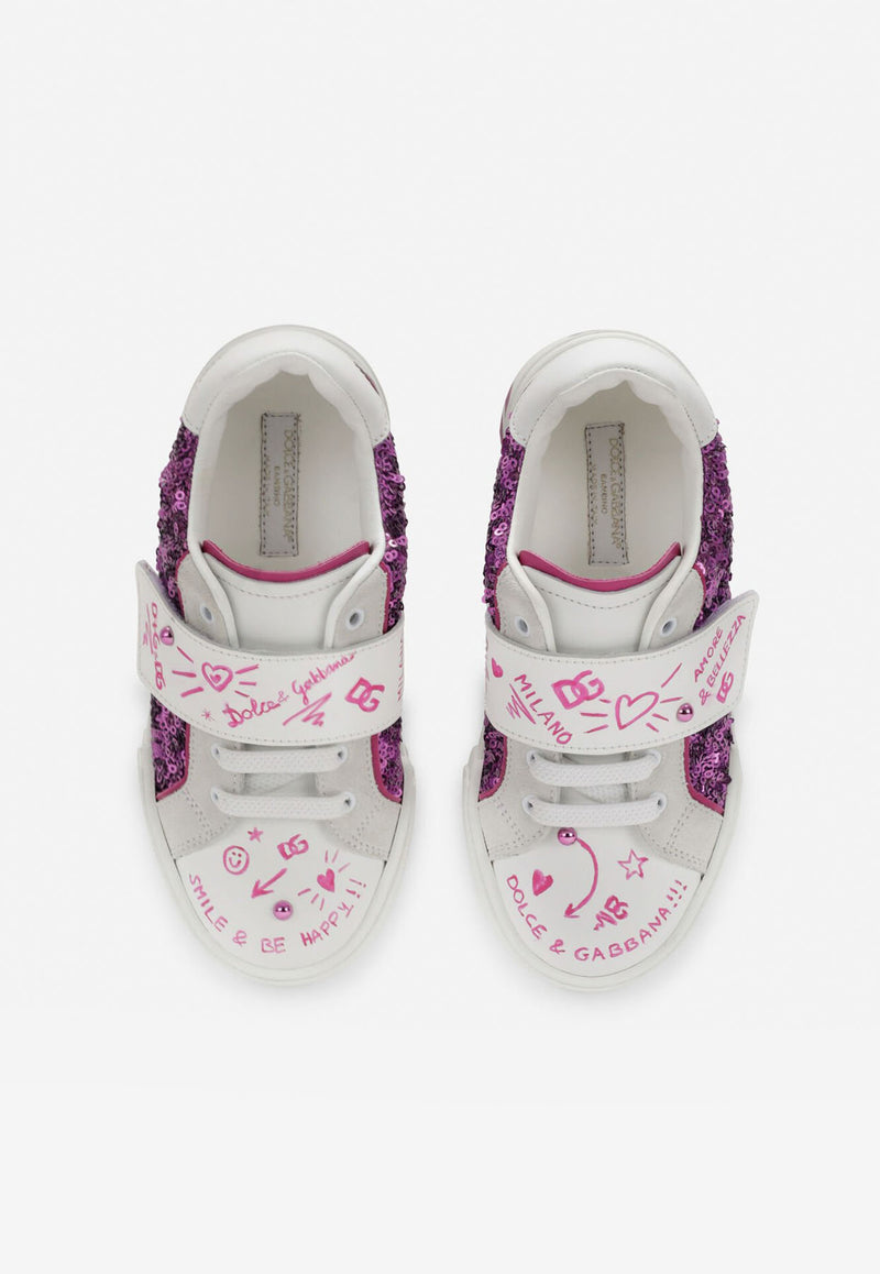 Dolce & Gabbana Kids Girls Sequined Portofino Custom 2.0 Sneakers D11083 AQ846 8J403 Purple