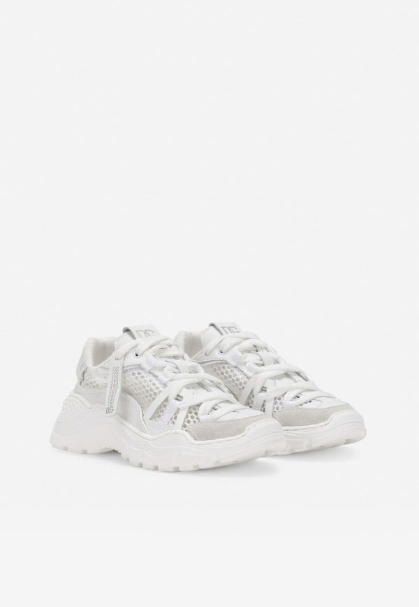 Dolce & Gabbana Kids Girls Daymaster Leather and Mesh Sneakers D11098 AY445 80001 White