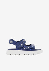 Dolce & Gabbana Kids Girls Crystal Embellished Sandals in Patent Leather Blue D11127 AC977 80648