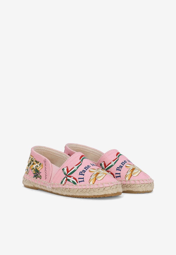 Dolce & Gabbana Kids Girls Bread Print Canvas Espadrilles Pink D11128 AR368 HF3UQ