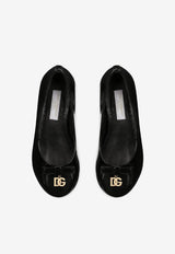 Dolce & Gabbana Kids Girls DG Logo Patent Leather Ballet Flats Black D11141 A1328 80999