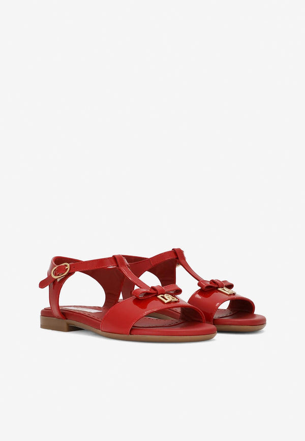 Dolce & Gabbana Kids Girls DG Logo Patent Leather Sandals Red D11155 A1328 87124