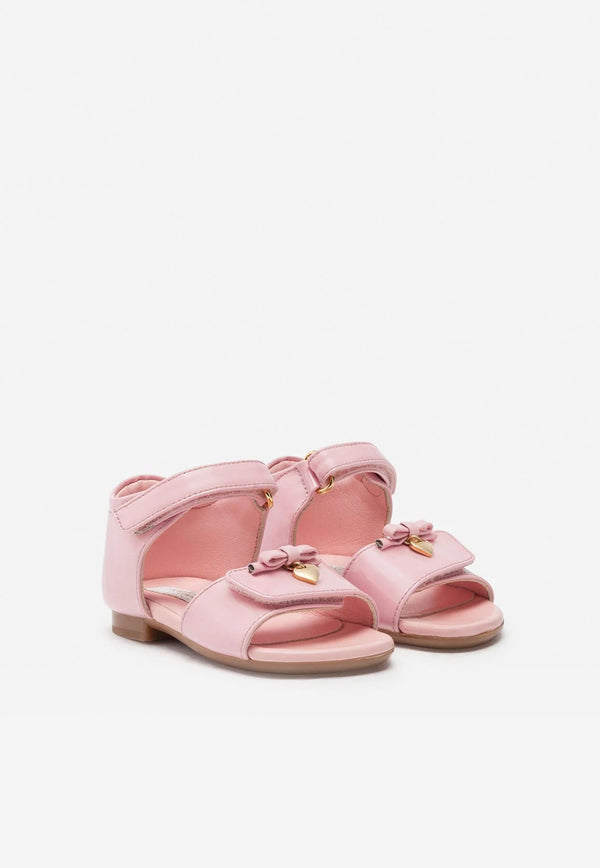 Dolce & Gabbana Kids Baby Girls Charm Embellished Leather Sandals D20045 A1328 80416 Pink