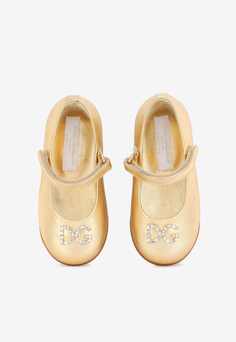 Dolce & Gabbana Kids Baby Girls Mary Jane Metallic Leather Ballerinas D20057 A6C66 89869 Gold