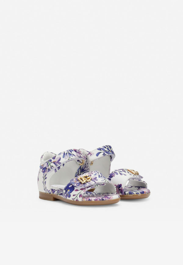 Dolce & Gabbana Kids Baby Girls Wisteria Print Sandals in Nappa Leather Lavender D20064 AQ287 HA3JE