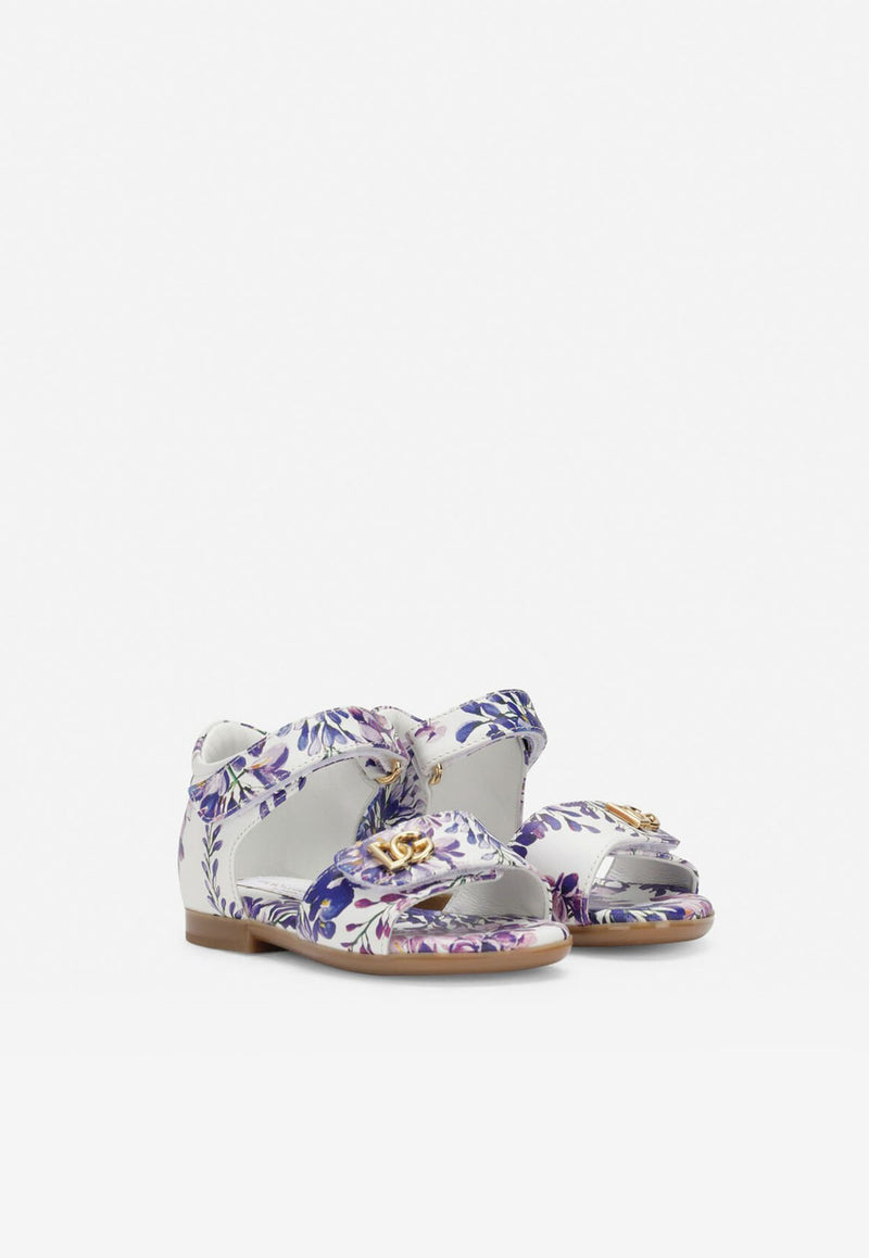 Dolce & Gabbana Kids Baby Girls Wisteria Print Sandals in Nappa Leather Lavender D20064 AQ287 HA3JE