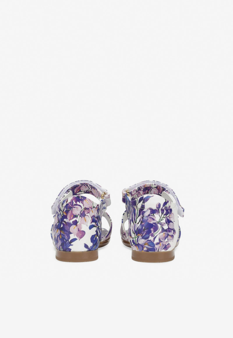 Dolce & Gabbana Kids Baby Girls Wisteria Print Sandals in Nappa Leather Lavender D20064 AQ287 HA3JE