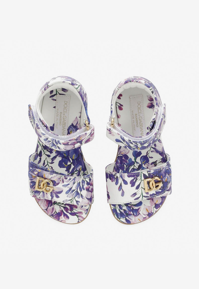 Dolce & Gabbana Kids Baby Girls Wisteria Print Sandals in Nappa Leather Lavender D20064 AQ287 HA3JE