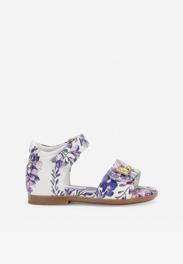 Dolce & Gabbana Kids Baby Girls Wisteria Print Sandals in Nappa Leather Lavender D20064 AQ287 HA3JE