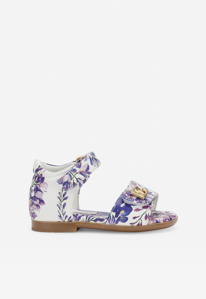 Dolce & Gabbana Kids Baby Girls Wisteria Print Sandals in Nappa Leather Lavender D20064 AQ287 HA3JE