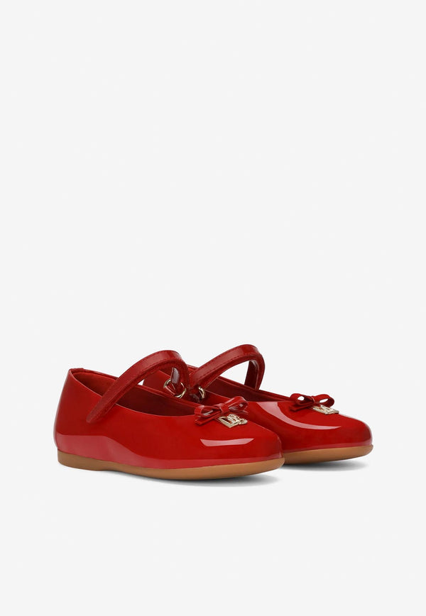 Dolce & Gabbana Kids Baby Girls DG Logo Patent Leather Ballet Flats with Strap Red D20081 A1328 87124