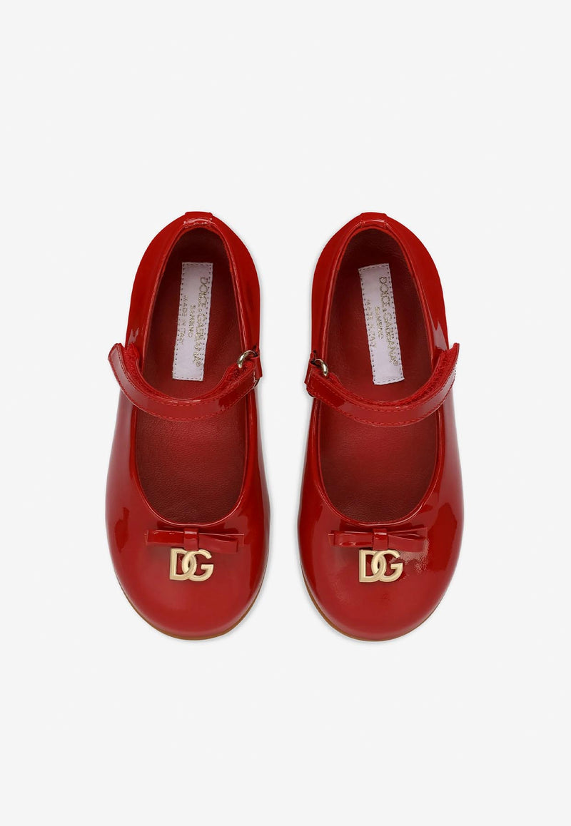 Dolce & Gabbana Kids Baby Girls DG Logo Patent Leather Ballet Flats with Strap Red D20081 A1328 87124