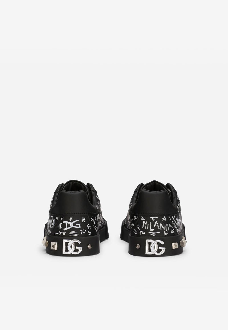 Dolce & Gabbana Kids Boys Graffiti Print Portofino Sneakers Black DA0702 AC022 8S574