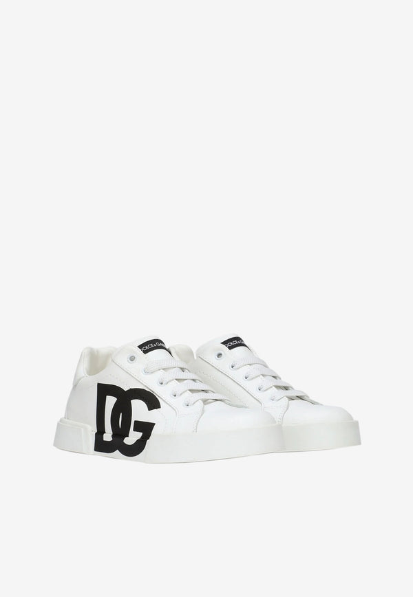 Dolce & Gabbana Kids Boys DG Print Portofino Light Sneakers White DA0702 AC330 89642