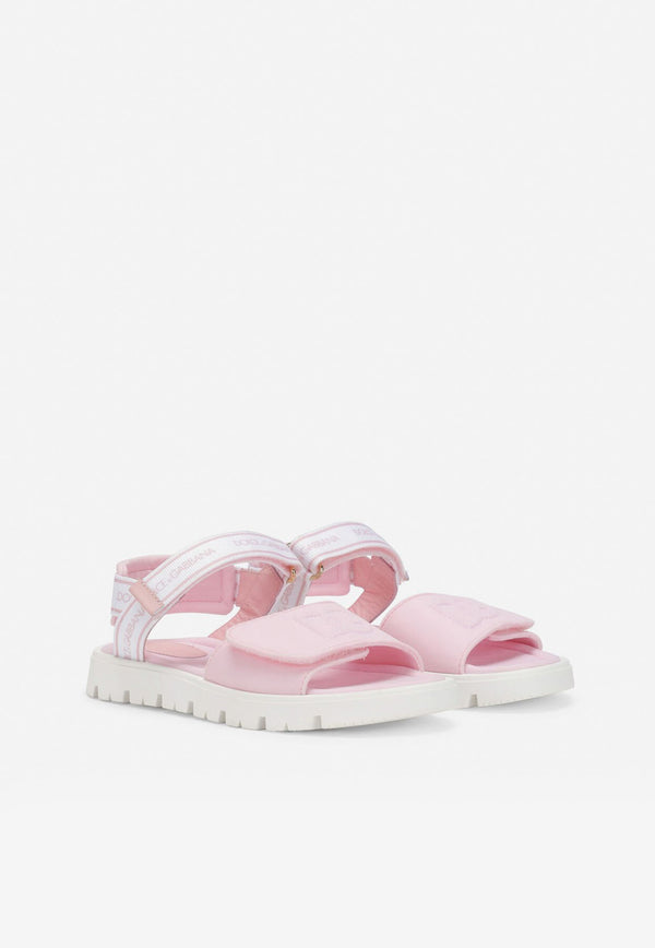 Dolce & Gabbana Kids Girls DG Logo Sandals in Tech Fabric Pink DA5061 AY233 8B405