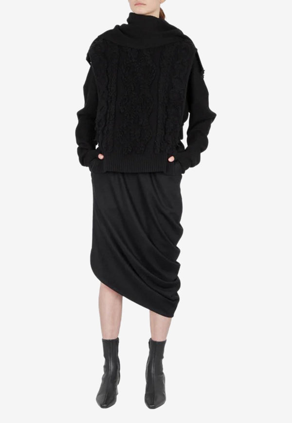 Wool Asymmetric Midi Skirt Dawei Black